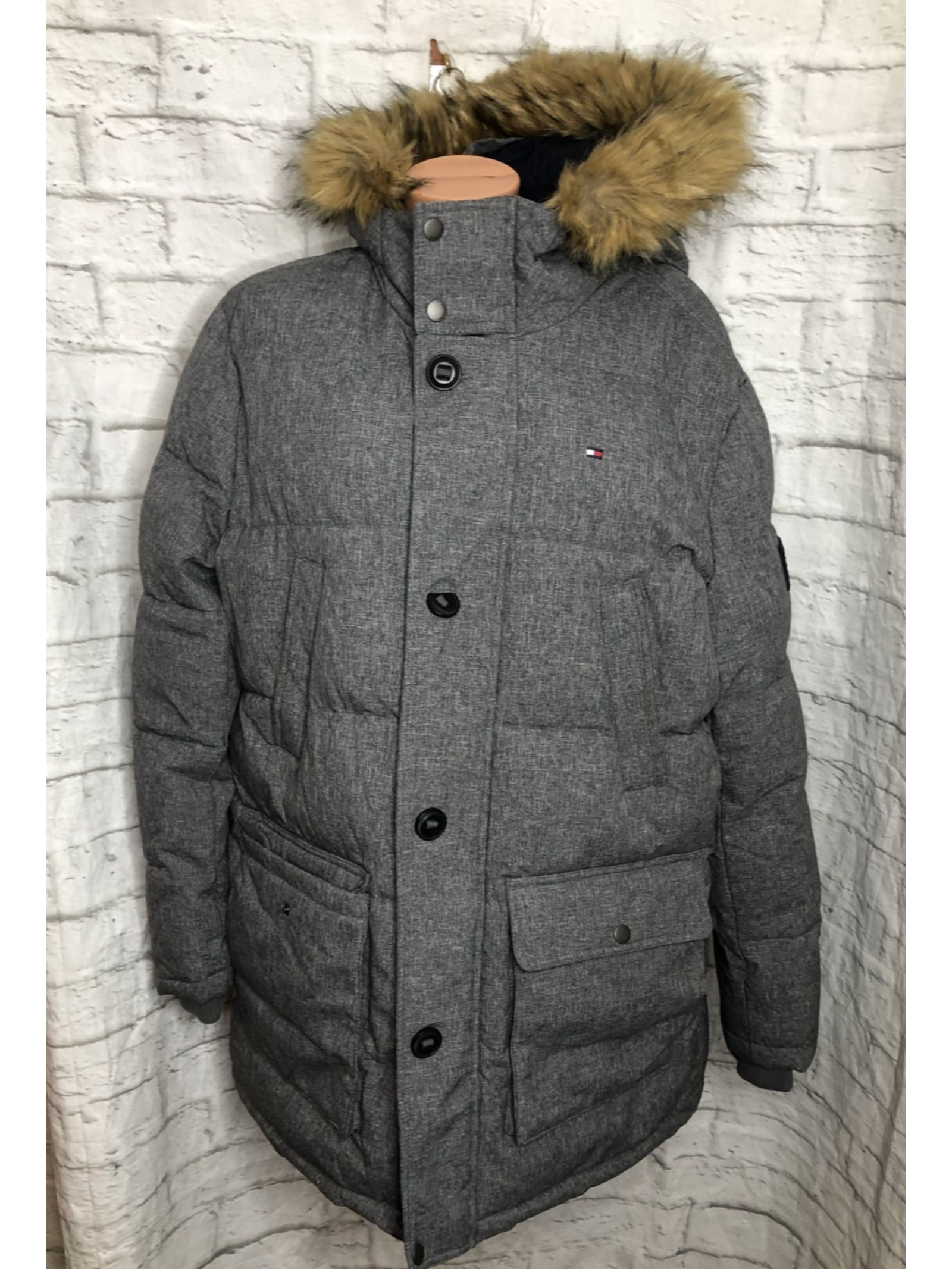 Tommy Hilfiger Arctic Cloth Quilted Snorkel Parka Coat Mens L Gray Hooded